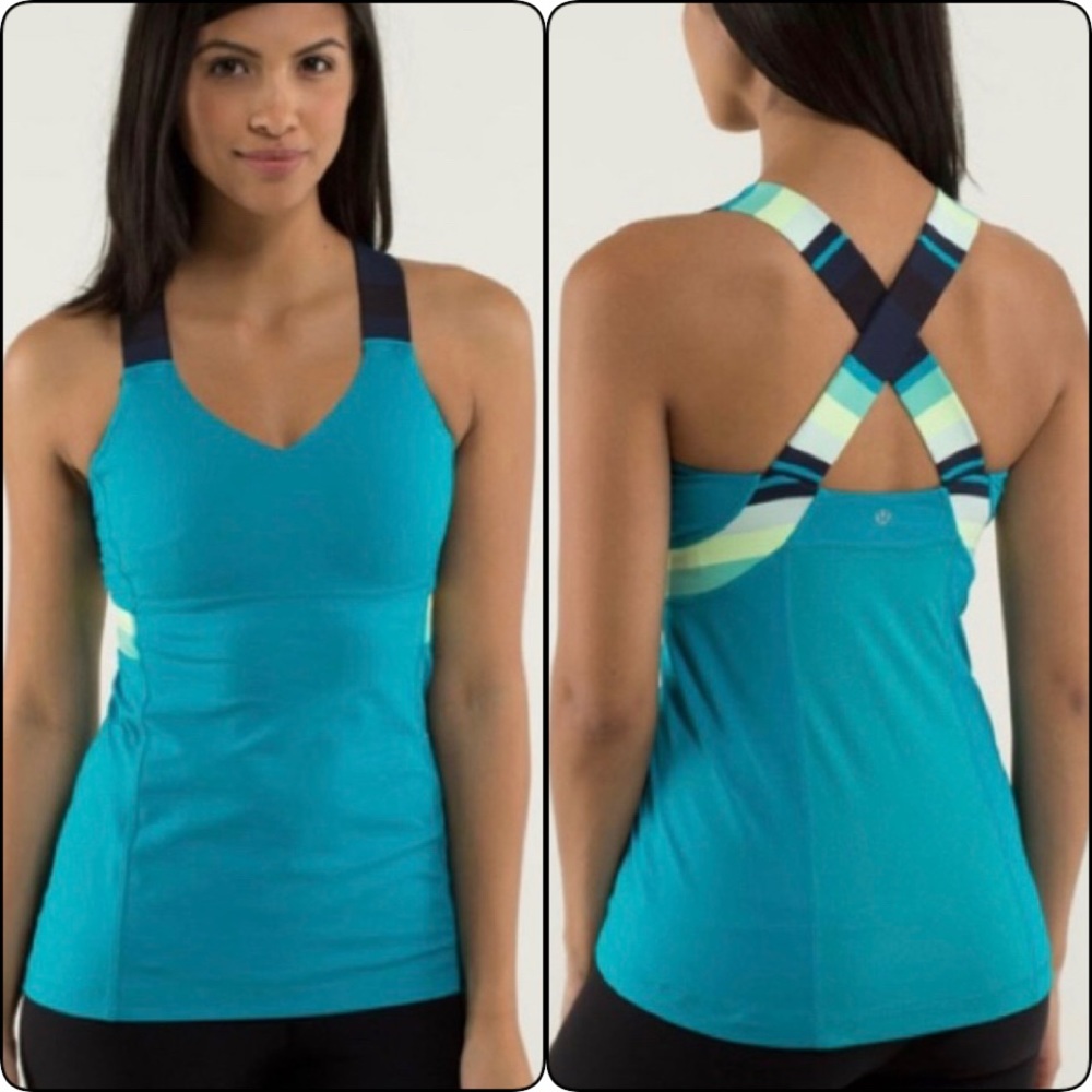 Lululemon Push Ur Limits Teal w Stripes Tank, 8 EUC